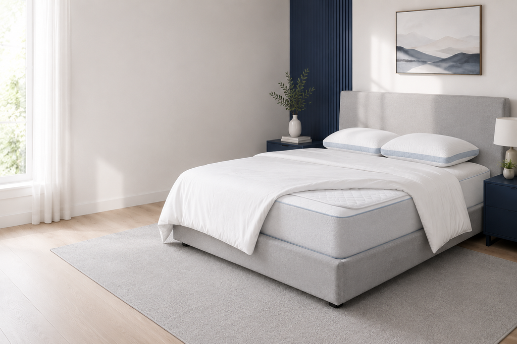 Nuvora complete cooling sleep bundle in a bedroom