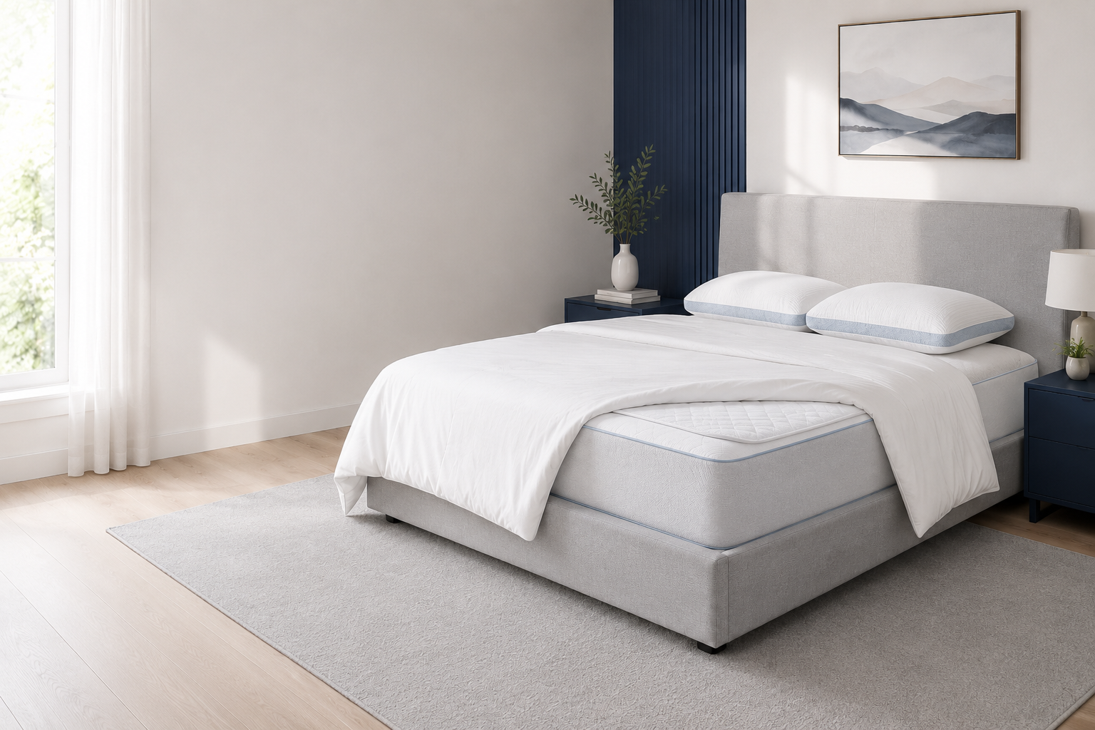 Nuvora complete cooling sleep bundle in a bedroom