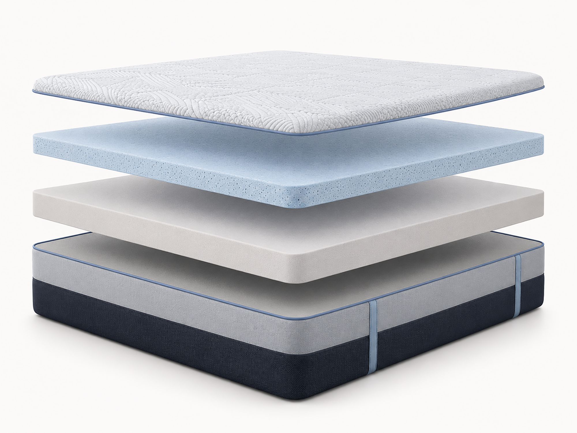 Exploded view of the Nuvora Chill mattress comfort and support layers